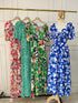 Summer V-Neck Puff Sleeves Back Tie Maxi Dress
